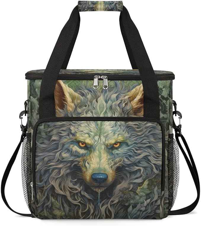 Cool Wolf With Gold Eyes Coffee Maker Carrying Bag Waterproof Coffee Maker Travel Storage Bag Portable Coffee Machine Tote Bag Carry on Bag Case with Shoulder Strap for Single Serve Coffee Maker