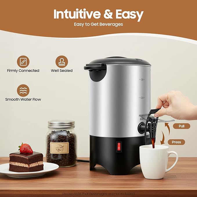 Coffee Maker Stainless Steel Coffee Urn 30 Cups Coffee Dispenser 5.2L Electric Coffee Maker Urn with Removable Filte Quick-Brewing for Catering/Cafes/Wedding/Party