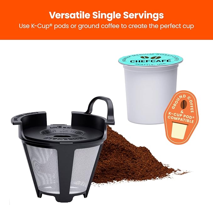 Chefman Single Serve Coffee Maker: K-Cup &amp Ground Compatible Single Cup 6-12 oz Portable Drip Coffee Machine with Filter - Perfect for College &amp Coffee LoversBlack