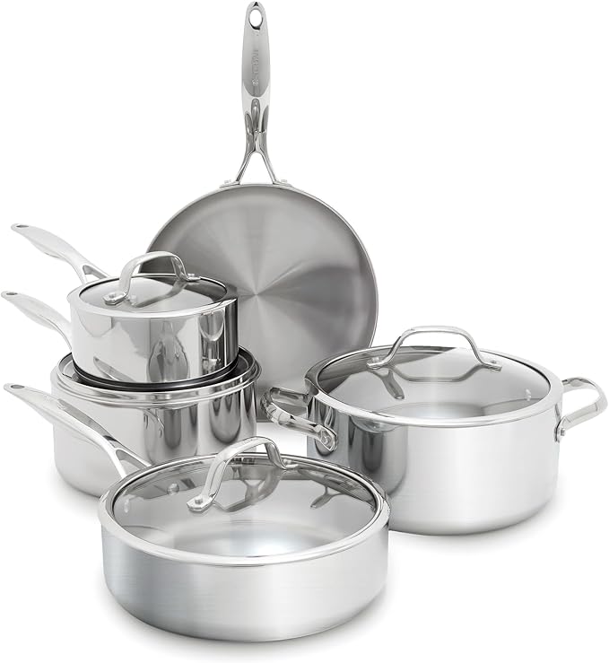 GreenPan Valencia Pro Tri-Ply Stainless Steel 9 Piece Cookware Set Induction Ready Pots &amp Pans Mirror Finish Dishwasher &amp Oven/Broiler Safe to 600F Compatible with All Cooktops