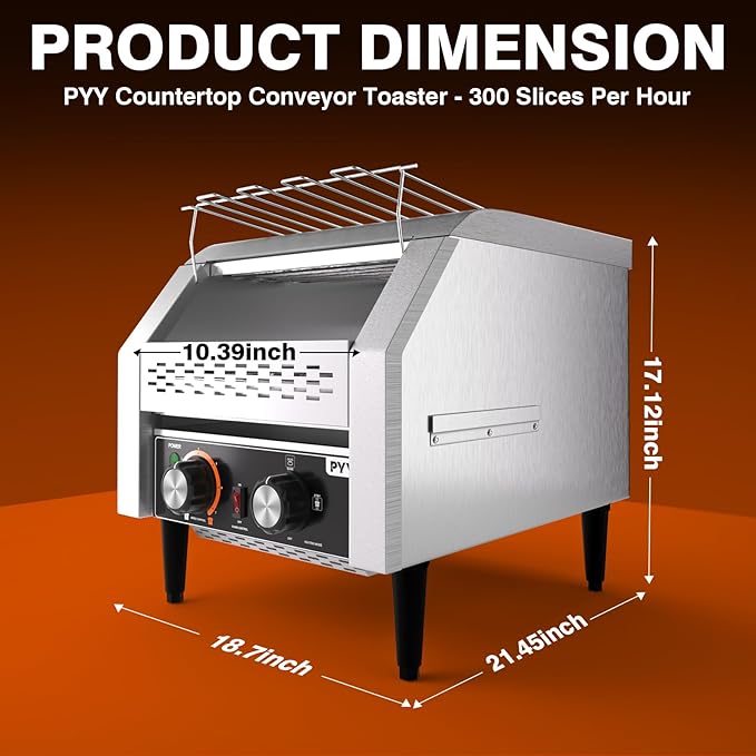 PYY Commercial Conveyor Toaster - Electric Industrial Belt Toasters Oven 300 Slices/Hour Heavy Duty Stainless Steel for Bun Bagel Bread Waffle Restaurant Buffet