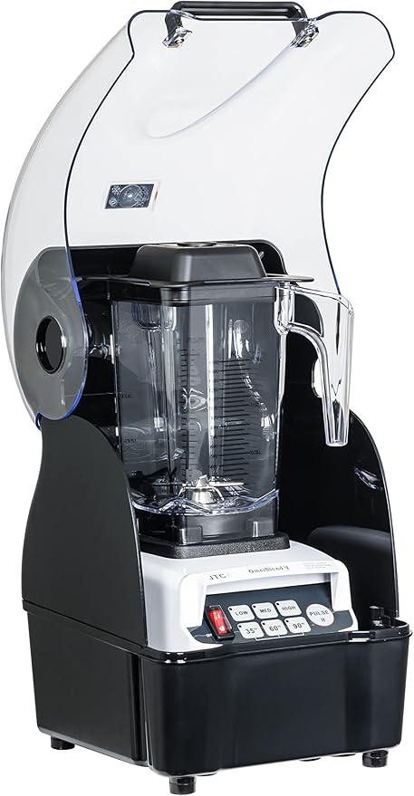 OmniBlend Omni-Q Commercial Blender with Full Sound Enclosure Shield Quiet Heavy Duty 3-Speed Self-Cleaning Includes Multifunctional 2-in-1 Wet Dry Blades 1.5 Liter Jar (White)