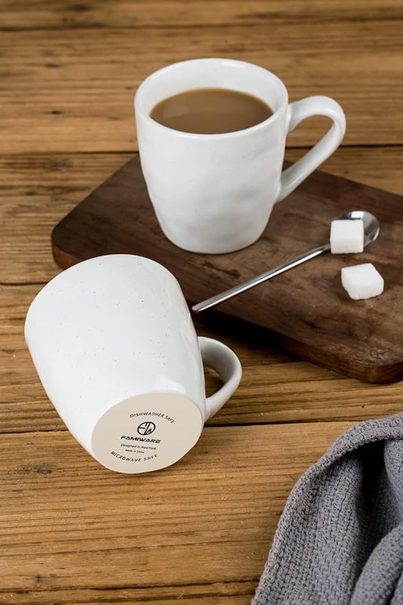 Famiware Mars Plates and Bowls Set for 4 4-Piece 14 oz Coffee Mug 16-Piece Stoneware Dinnerware Sets White