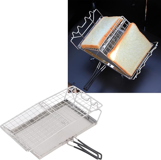Camp Stove Toaster Stainless Steel Foldable Portable Toaster Tray Rack for Outdoor Camping Stovetop Multifunctional Bread and Rice Cake Toaster for Picnics Barbecues