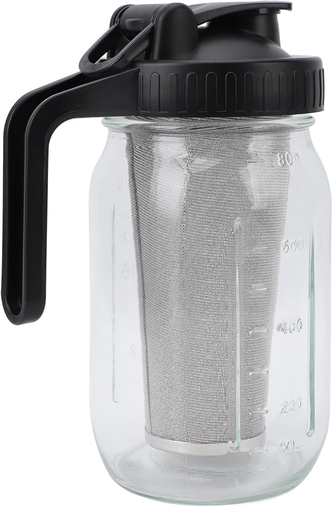 Cold Brew Coffee Maker Pitcher Iced Coffee Maker with Stainless Steel Thick Glass Jar Spout Lid and Handle Dishwasher Safe (1000ml)