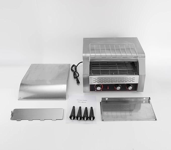 Commercial Toaster Conveyor 450 Slices/Hour 2600W Stainless Steel Heavy Duty Commercial Toaster Conveyor for Restaurant with Three-ring Heating Tubes for Bun Bagel Bread Baked