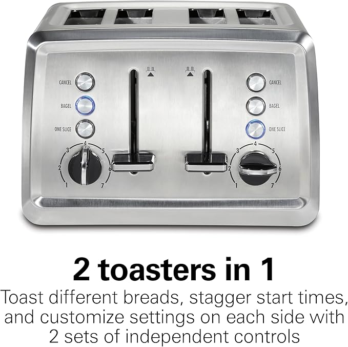 Hamilton Beach 4 Slice Toaster with Extra-Wide Slots Bagel Setting Toast Boost Slide-Out Crumb Tray Auto-Shutoff &amp Cancel Button Stainless Steel (24798)