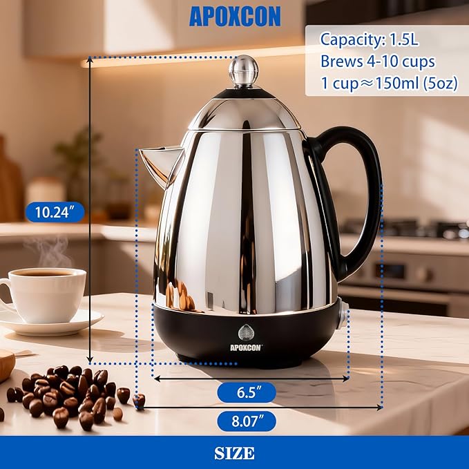 Electric Coffee Percolator Stainless Steel Coffee Maker with Clear Brew Progress Knob &amp Cleaning Brush Auto Keep Warm Cordless Serving elegant design Coffee pot with On/OFF Switch (10 Cup)