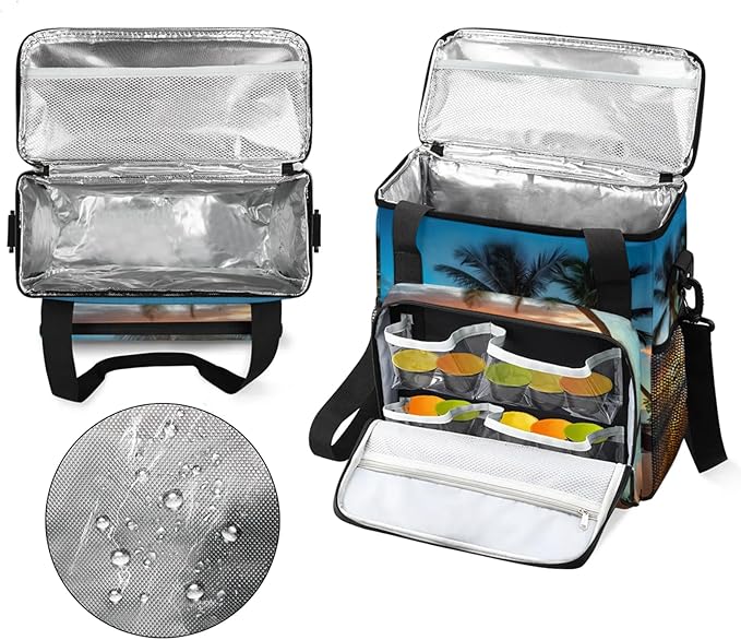 Palm Tree Seaside Scenery Coffee Maker Travel Bag for Keurig K-Mini/K-Mini Plus Insulated Waterproof Tote with Pockets for K-Cup Portable Single-Serve Brewer Case