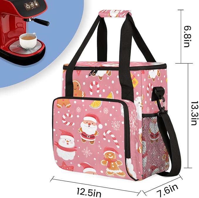 Graffiti Santa Claus Coffee Maker Carrying Bag Portable Travel Storage Tote Bag Compatible with K-Mini or K-Mini Plus Single Serve Coffee Brewer Carrying Case with Multiple Pockets &amp Shoulder St