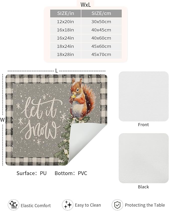 Coffee Mat Coffee Bar Mat for Countertops Christmas Watercolor Squirrel with Xmas Tree Grey Absorbent Coffee Maker Mat Rubber Backed Dish Drying Mat for Coffee Espresso Machine Coffee Maker 18x28