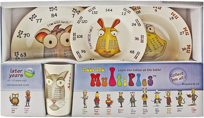 Award Winning Times Table Dinnerware 4-Piece Later Years Gift Boxed Plate Bowl and Tumbler Set