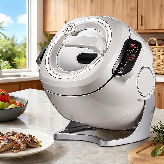 2000W Commercial Food Processor &amp Automatic Cooker 6L Stainless Steel Pot with 360° Rotation and 3D Heating 3 Speed Modes for Stir Frying Soup Rice Home and Restaurant Kitchen Appliance