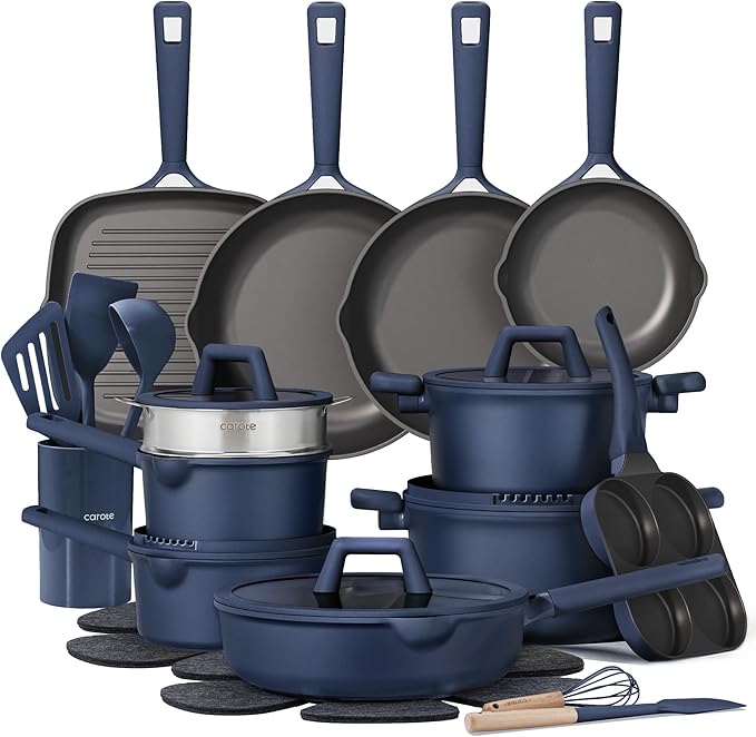 CAROTE 31PCS Pots and Pans Set Nonstick Cookware Set Kitchen Non Stick Induction Titanium Cookware Non-toxic Granite Cooking set PFOA Free