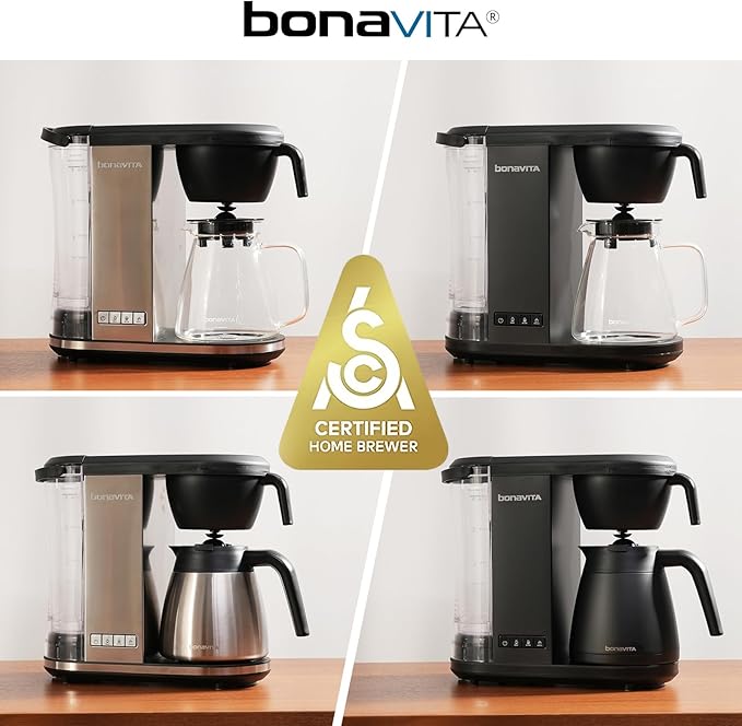 Bonavita Enthusiast 8 Cup Drip Coffee Brewer Pour Over SCA Certified Coffee Machine with Thermal Carafe Stainless Steel Panel Removable Reservoir Matte Black