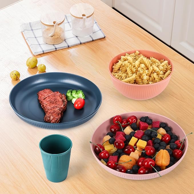 18PCS Wheat Straw Dinnerware Sets Unbreakable Reusable Dinnerware Set for 6 Microwave Dishwasher Safe Dinnerware for Outdoor Camping Dishes