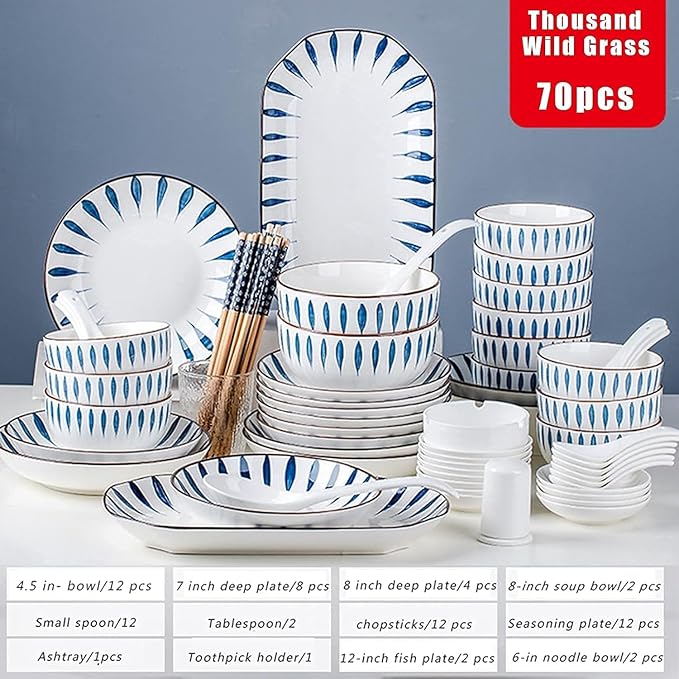 Dinnerware Set Dinnerware Sets Plates And Bowls Sets Dishes Sets-Complete Porcelain Combination-for Home Kitchen Dining(Chiba70 pieces)