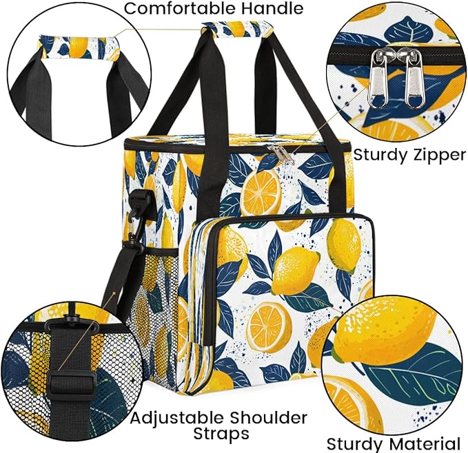 Printed Lemon Coffee Maker Carrying Bag Compatible with K-Mini or K-Mini Plus Portable Single Cup Coffee Maker Case with Pockets for K Cup Pods