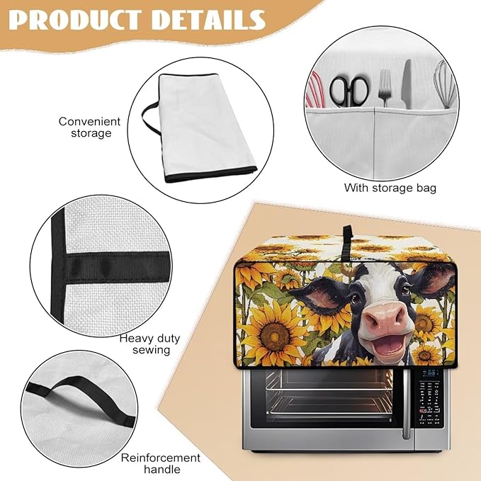 Doojoayie Small Appliance Covers Sunflower &amp Cow Toaster Oven Cover 4 Slice Kitchen Appliance Dust Protector 18.5x14.5x 9 Compatible with Toaster/Bread Machine