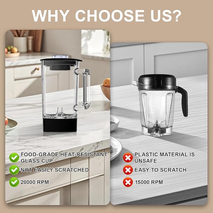 Glass Blenders for Kitchen with 750W 54Oz. Countertop Blender Glass Jar Food Processor Combo BPA-Free Blender for Smoothies Ice CrushNuts Frozen Drinks and Fruits (Black)