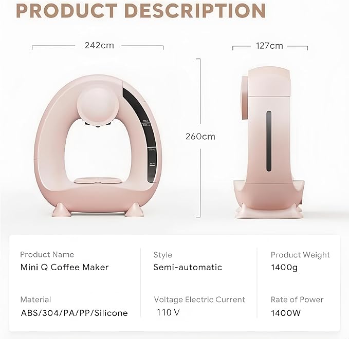 3 in 1 Single Serve Coffee Maker for K Cup Pink Ground and Tea Leaves Mini K Cup Coffee Brewer with One Button Operation 1400W 20s Fast HeatingCompact for Small Spaces-Glass not included