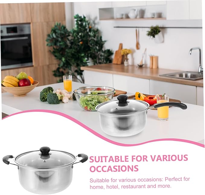 1Set Stainless Steel Cookware Set Kitchen Cookware with Soup Pot Frying Pan and Milk Pot Multi Function Cooking Everyday Use Easy to Clean