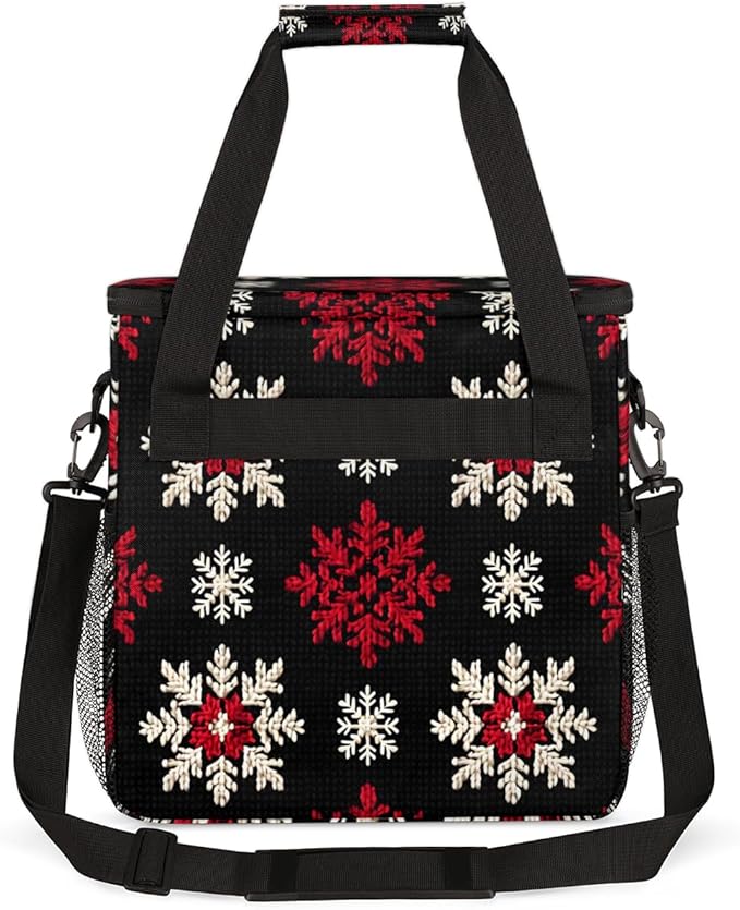 Christmas Snowflakes Coffee Maker Carrying Bag Retro Snowflakes Travel Storage Bag Compatible with K-Mini or K-Mini Plus Single Serve Coffee Brewer Carrying Case with Pockets &amp Shoulder Strap