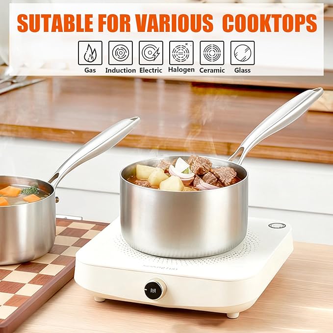 5 Ply Clad Stainless Steel 8-Piece Cookware Set with Lids Frying Pan &amp Soup Pot Wok and Milk Pot No Coating Non-Stick Kitchen Set Even Heating Frying Pans Compatible with All Cooktops5se