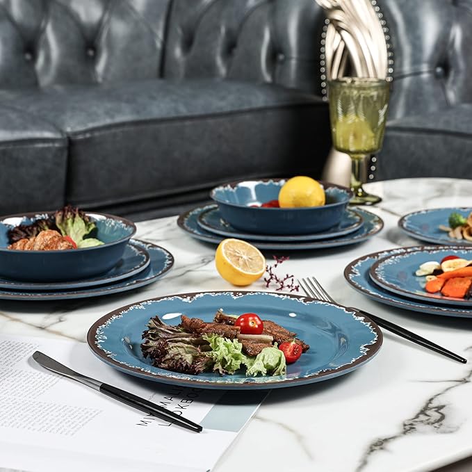 Melamine Dinnerware Set - Yinshine 12-Piece Dishes SetShatterproof Plates and Bowls Sets LightweightUnbreakableDishwasher SafeBlue