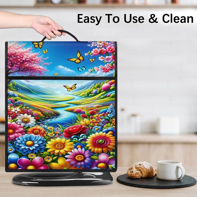 cfpolar Kitchen Aid Mixer Cover Compatible with 6-8 Quarts Butterfly Flower Cherry Blossom Stand Mixer Cover Kitchen Aid Mixers Accessories Appliance Organizer Bag Dust Covers with Zipper Pocket