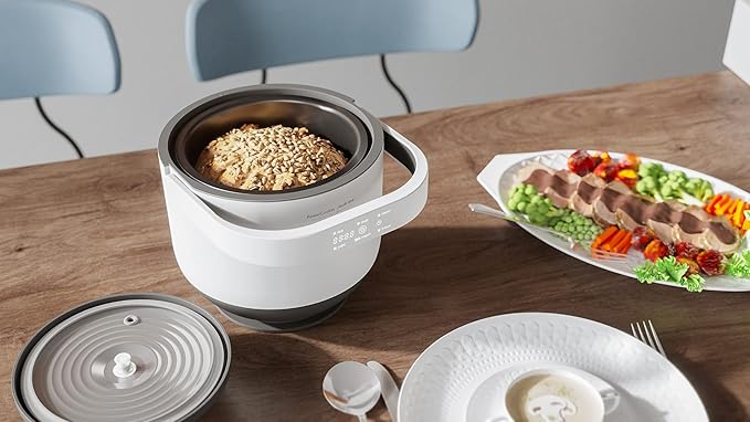 DesignNest PowerCooker Multi-cooker Steamer Auto Warmer Fast Cooking Portable Pot Detachable Heating Base 5 Cooking Models Touch Control Panel Soup Rice Stews Oatmeal &amp Yogurt White