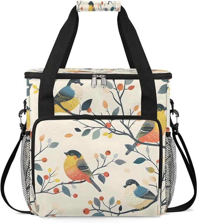Retro Birds Coffee Maker Carrying Bag Compatible with K-Mini or K-Mini Plus Portable Single Cup Coffee Maker Case with Pockets for K Cup Pods