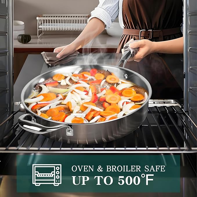 EWFEN Pots and Pans Set 3 Ply 11 Piece Stainless Steel Cookware Set Oven Dishwasher Safe | Induction Compatible Frying Pans Saucepans Saute Pan &amp Stock Pot PFOA Free Kitchen Skillet