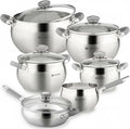Daniks Modern 11-Piece Stainless Steel Cookware Set with Glass Lids Includes Saucepan and Frying Pan with Lid Tri-Ply Bases for Even Heating Induction Compatible Dishwasher Safe Heatproof Handles