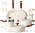 CAROTE 21pcs Cookware Set Nonstick Pots and Pans Set Ceramic Cookware Set Induction Cookware Non toxic Healthy Non Stick Kitchen Cooking Set PFAS PTFE Free White
