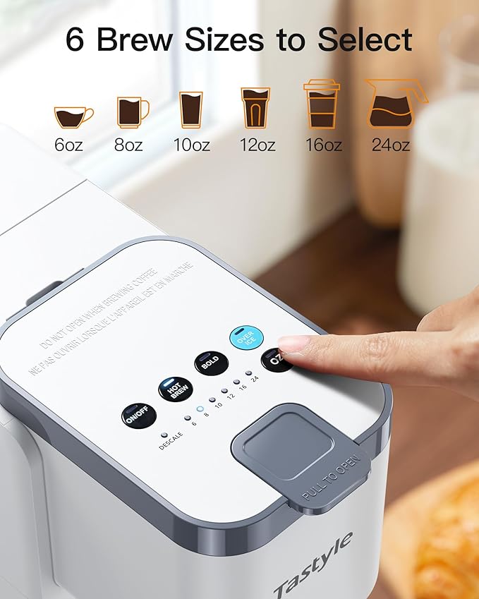 Single Serve Hot &amp Iced Coffee Maker with Strong Brew 40oz Removable Reservoir 6 Brew Sizes Compatible with K Cup and Grounds Compact for Home Office RV and Dorm White (2.0 Version)
