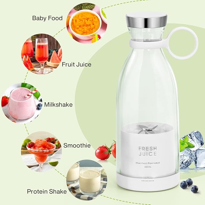 Portable BlenderFashion Portable Blender for Shakes and Smoothies 11.8 OzMagnetic USB Fast Charging Mini Mixer BottleTake It for Traveling Outdoor Gym Office Cars Gift -WH