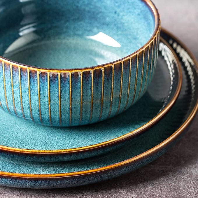 Dinnerware Set Ceramic Dinner Plate Sets Modern Creativity Blue Porcelain Dinner Sets Glaze Stoneware Tableware Set 12 Piece Dinnerware Set Service For 4 People