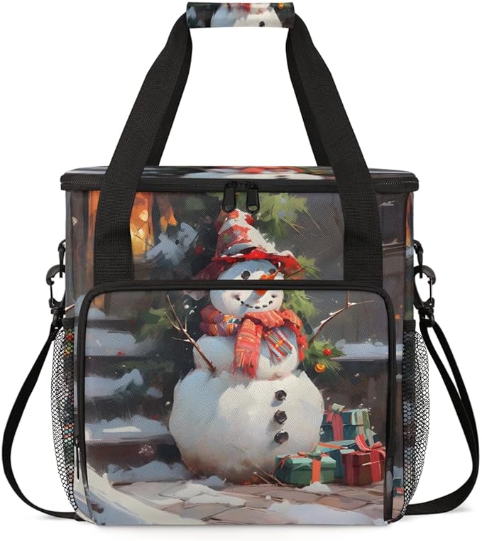 Xmas Snowman Coffee Maker Carrying Bag Glowing Snowman Travel Storage Bag Compatible with K-Mini or K-Mini Plus Single Serve Coffee Brewer Carrying Case with Multiple Pockets &amp Shoulder Strap