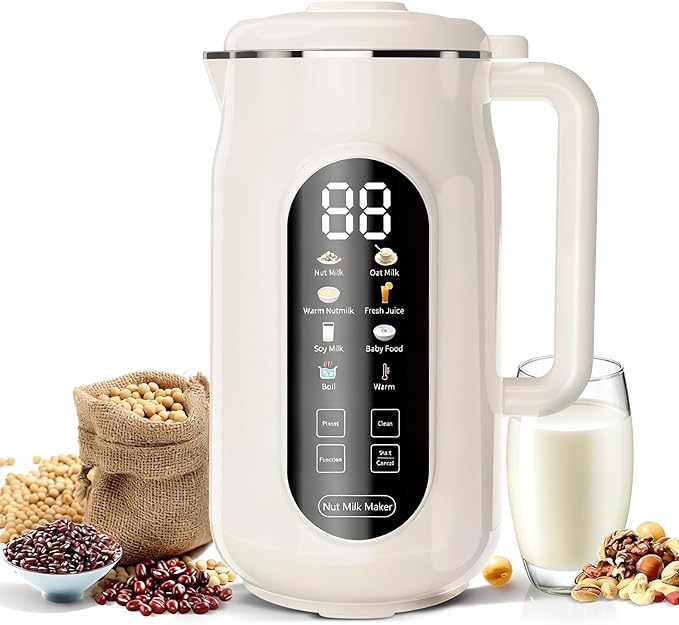 10-in-1 Nut Milk Maker Machine 42oz Automatic Nut Milk Maker with LED Touch Screen Self-Cleaning 12H Delay Start Keep Warm Automatic for Soy/Oat/Almond Milk JuiceCoconutPlant Base &amp Boil W