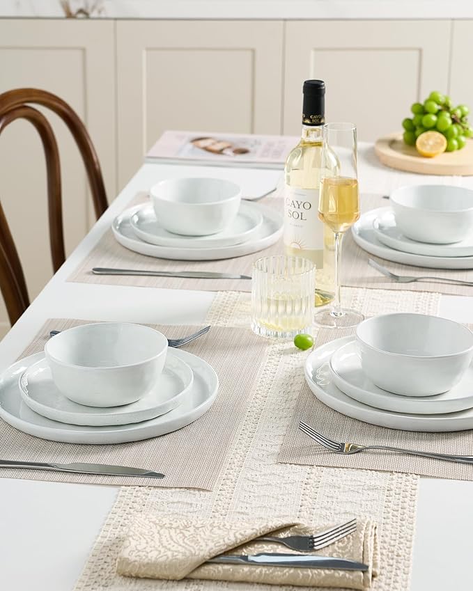 Famiware Mars Plates and Bowls Set 18 Pieces Dinnerware Sets Dishes Set for 6 White