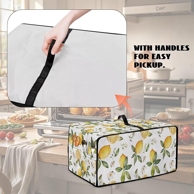 Vintage Lemon Toaster Oven Cover Heavy Duty Heat-resistant Waterproof Dust-Proof Protective Case with Side Pockets for Bake Air Fry Toaster Oven