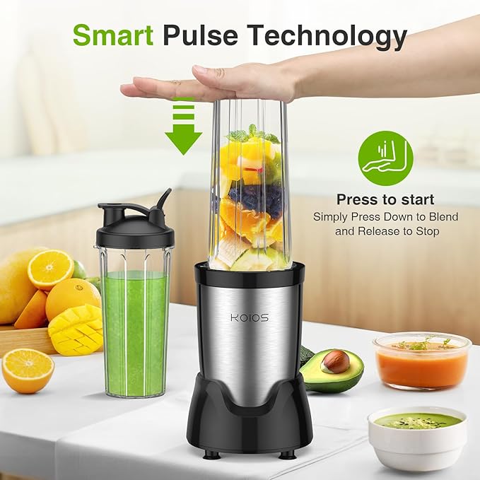 KOIOS 5-in-1 Hand Immersion Blender And BL319B Smoothie Blender with 3 No-BPA 22oz Portable Cups