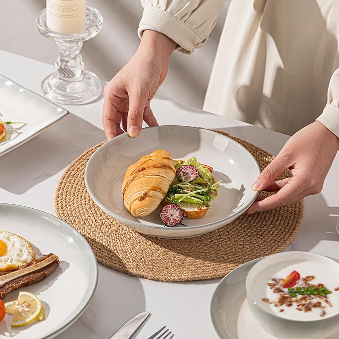 18 Pieces Gourmet Porcelain Dinnerware Sets Premium Plates and Bowls Set High-Fired Ceramic Dishes Set for 6 Chip &amp Scratch Resistant Microwave Dishwasher Safe gradient gray Series.