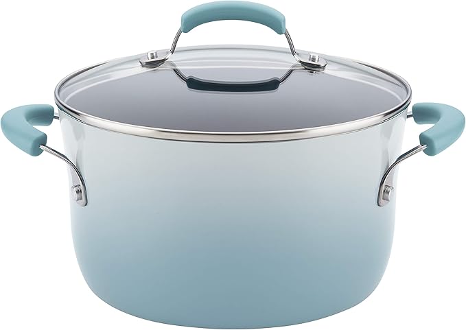 Rachael Ray Brights Nonstick Pots and Pans Includes Crispy Sheet Baking Pan/Bakeware and Kitchen Cooking Tools 14 Piece Cookware Set - Sky Blue