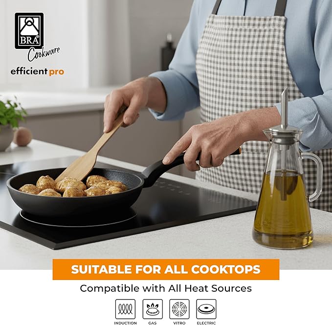 BRA COOKWARE Efficient Pro 6 Piece Cookware Set | Cast Aluminum Kitchenware Set | 1 Pots 2 Frying Pans 1 Saucepan 2 Lids | Non-Stick | All Stovetops Compatible | PFOA Free