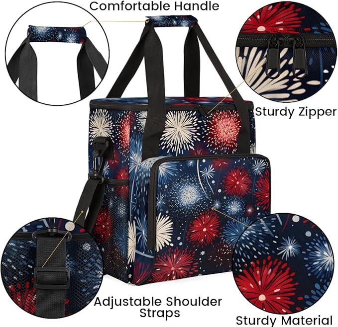 Sparkler-Swirled 4th of July Coffee Maker Carrying Bag Travel Storage Bag Compatible with K-Mini or K-Mini Plus Single Serve Coffee Brewer Carrying Case with Multiple Pockets &amp Shoulder Strap
