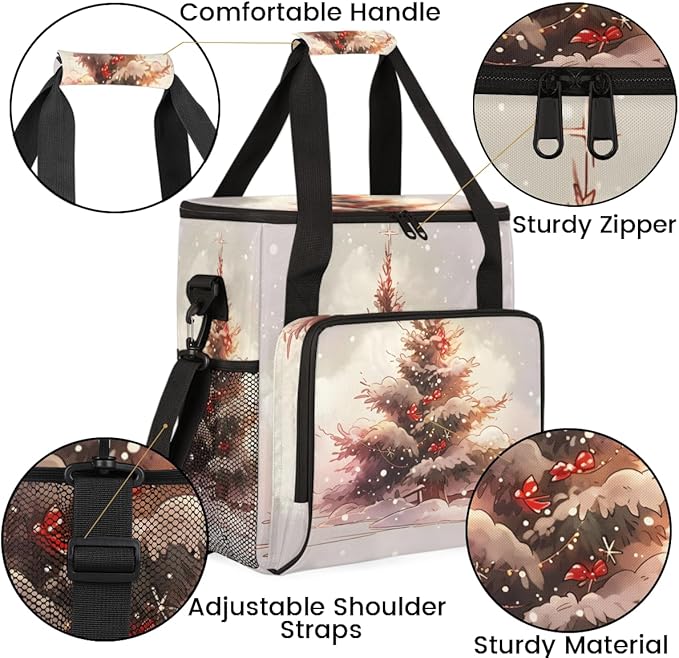Cartoon Christmas Tree Coffee Maker Carrying Bag Travel Storage Bag Compatible with K-Mini or K-Mini Plus Single Serve Coffee Brewer Carrying Case with Multiple Pockets &amp Shoulder Strap