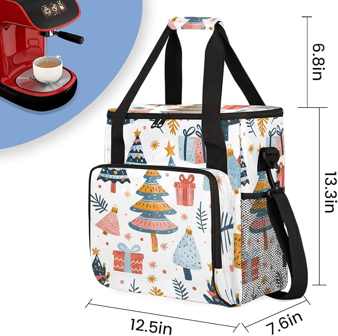 Oil Painting Tree Coffee Maker Carrying Bag Christmas Gift Travel Storage Bag Compatible with K-Mini or K-Mini Plus Single Serve Coffee Brewer Carrying Case with Multiple Pockets &amp Shoulder Stra
