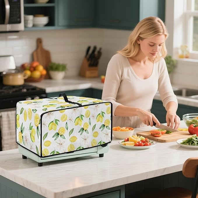 Toaster Oven Dust Cover with Accessory Pockets Neat Storage and Protection with Organizing Side Pockets for Kitchen Toaster Oven Appliances Decor Lemon Leaves